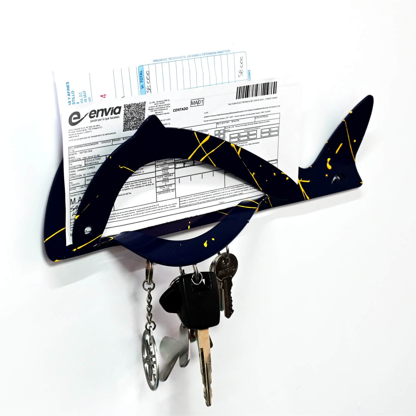 Portaobjetos Pez Negro con Salpicaduras Amarillas