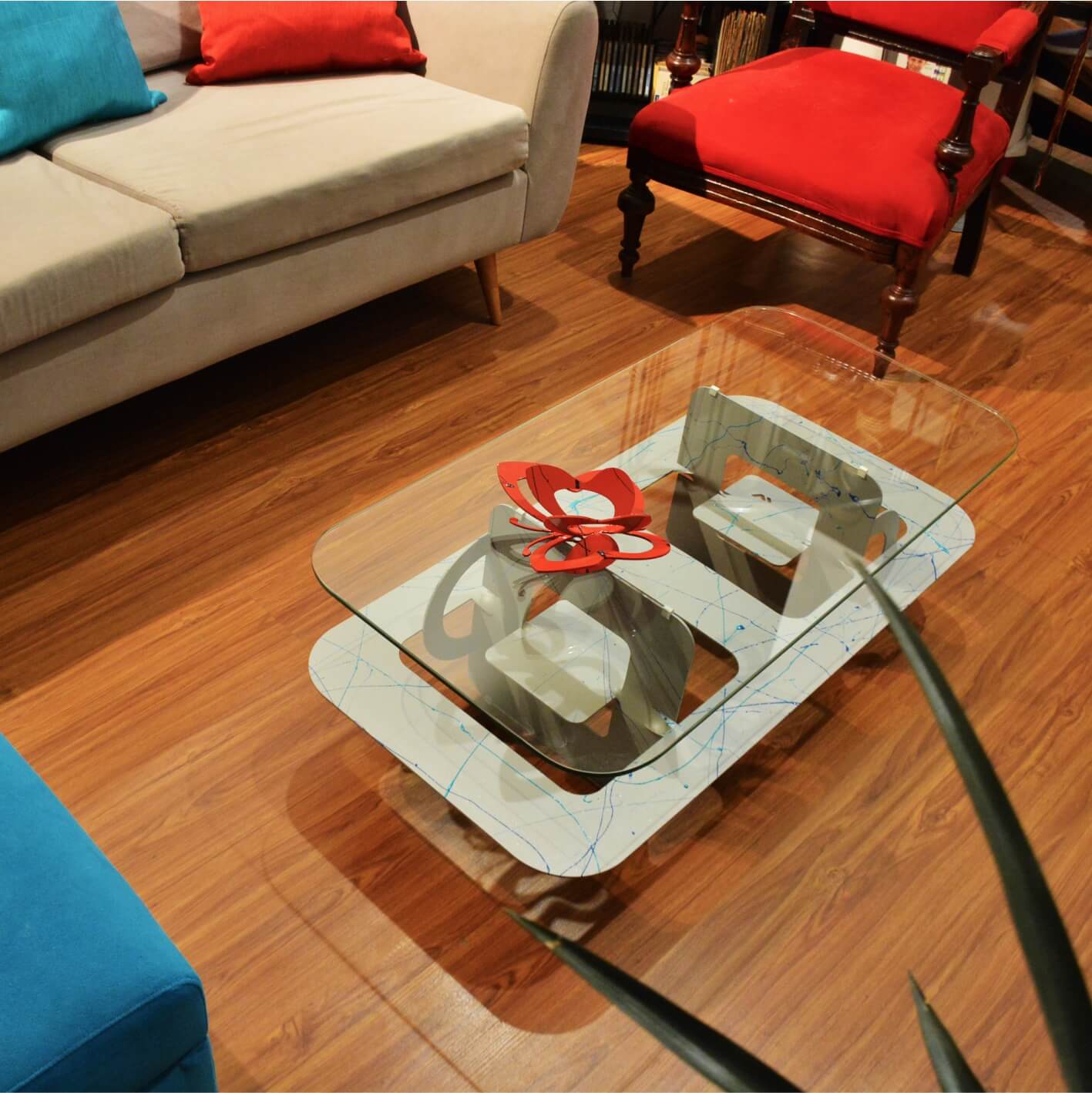 Twin Gris con Salpicaduras Azules