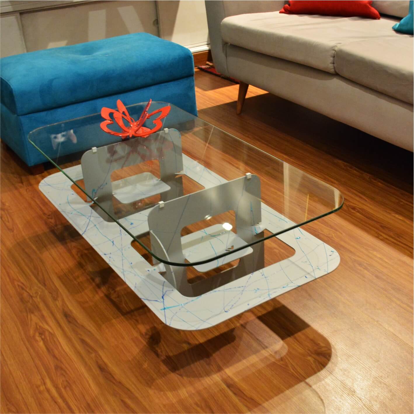 Twin Gris con Salpicaduras Azules